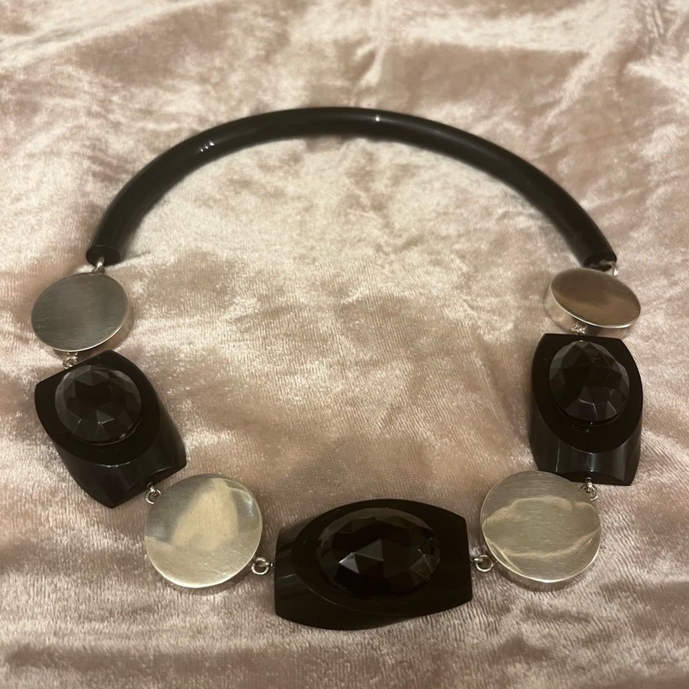 Taxco Silver & Black Plastic Necklace